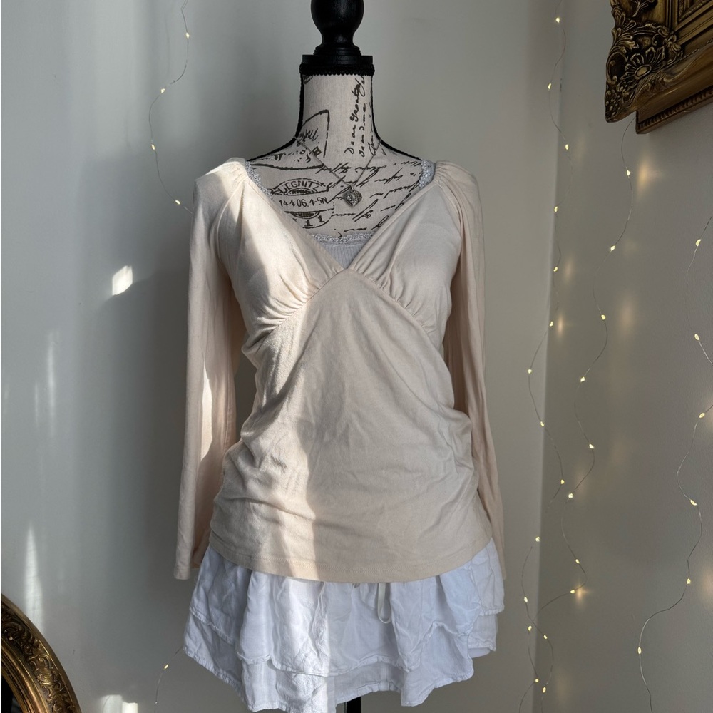 cream babydoll long sleeve top